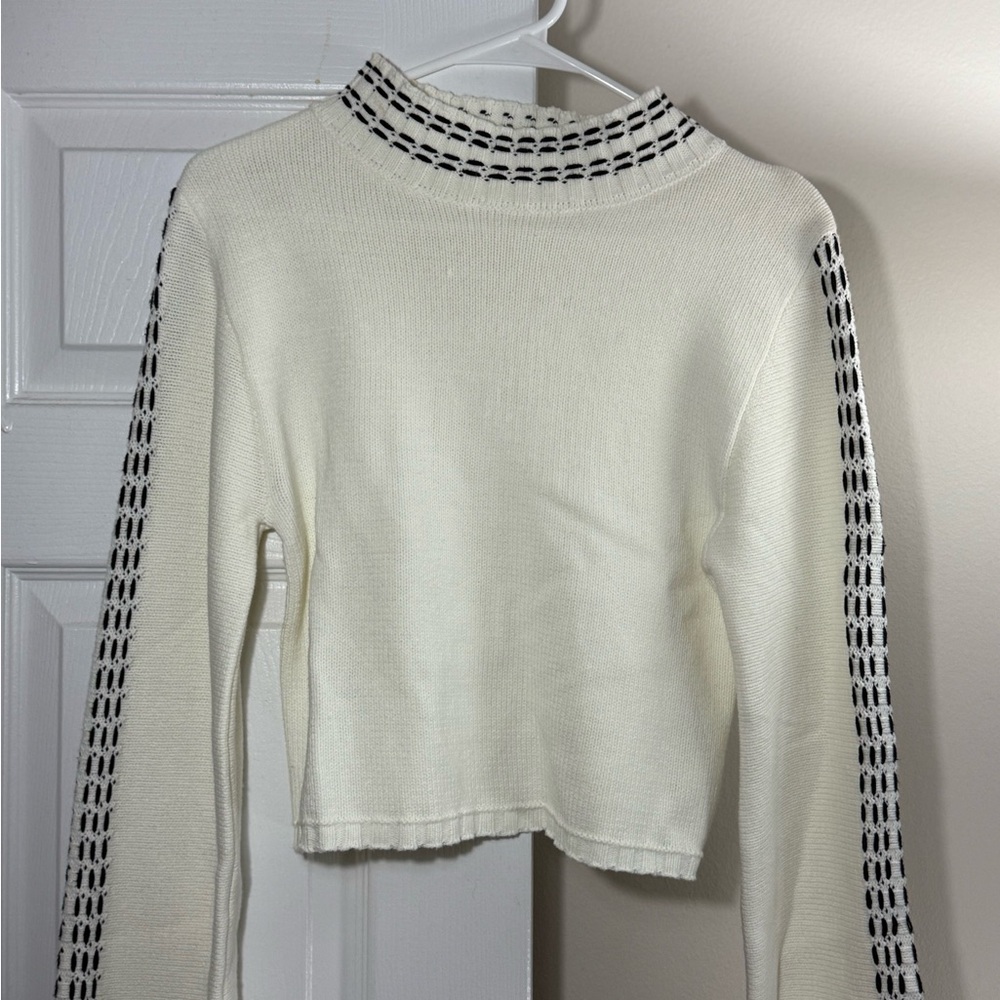Altar'd State Ivory Sweater with Black Detailing